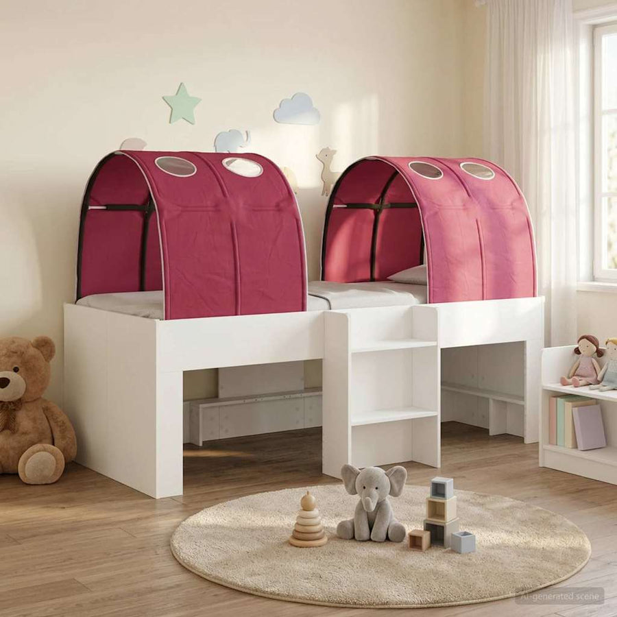 Hoge Bed Frame voor Kids met Tunnel Wit en Rood Bewerkt hout