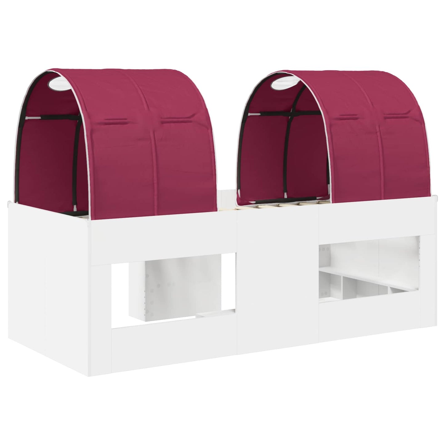 Hoge Bed Frame voor Kids met Tunnel Wit en Rood Bewerkt hout