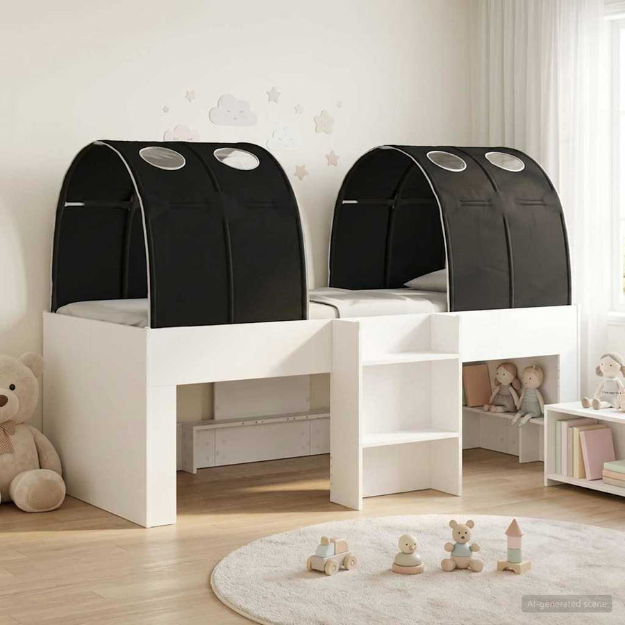 Hoge Bed Frame voor Kids met Tunnel Wit en zwart Bewerkt hout