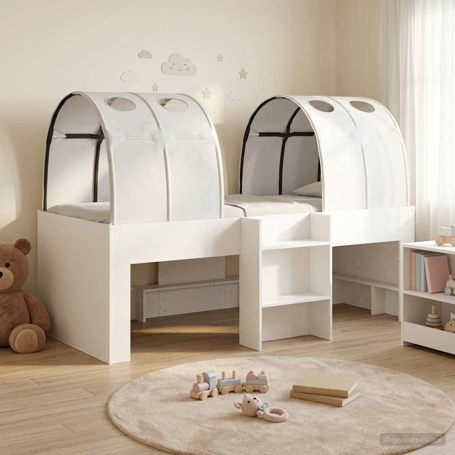 Hoge Bed Frame voor Kids met Tunnel Wit Bewerkt hout