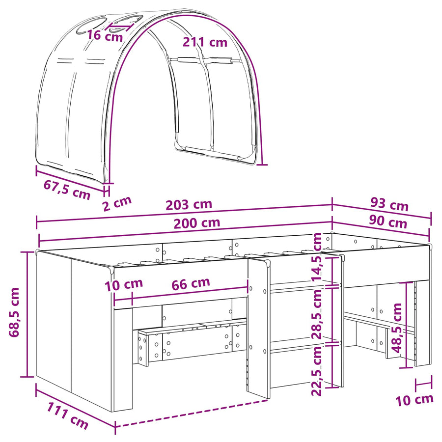 Hoge Bed Frame voor Kids met Tunnel Wit Bewerkt hout