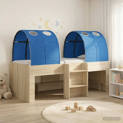 Hoge Bed Frame voor Kids met Tunnel 3 st Sonoma eiken en blauw