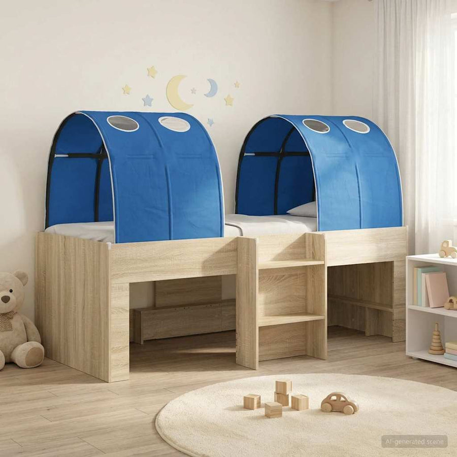 Hoge Bed Frame voor Kids met Tunnel 3 st Sonoma eiken en blauw