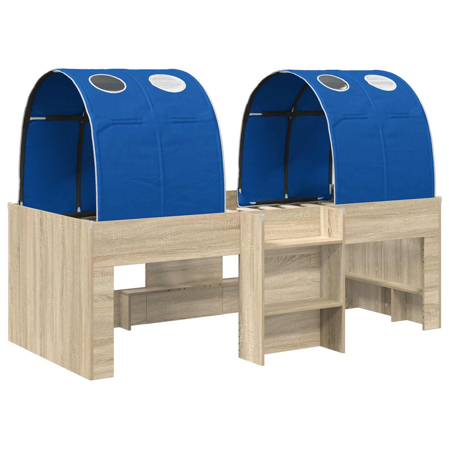 Hoge Bed Frame voor Kids met Tunnel 3 st Sonoma eiken en blauw