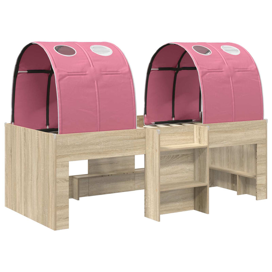 Hoge Bed Frame voor Kids met Tunnel Sonoma eiken en roze