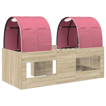 Hoge Bed Frame voor Kids met Tunnel Sonoma eiken en roze