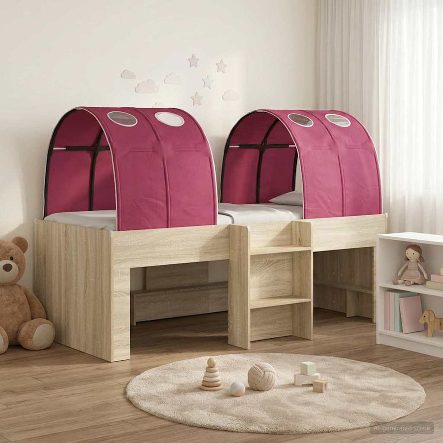 Hoge Bed Frame voor Kids met Tunnel 3 st Sonoma eiken en rood