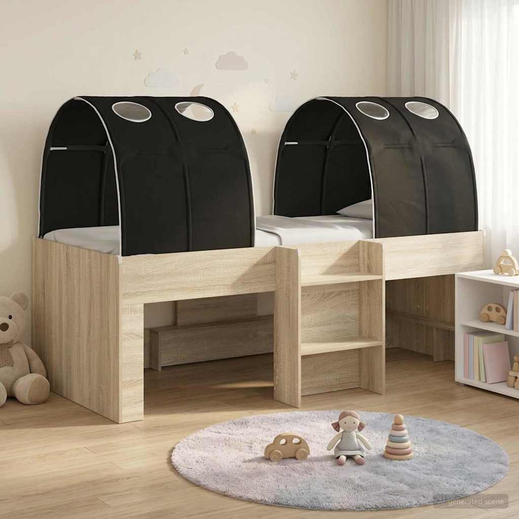 Hoge Bed Frame voor Kids met Tunnel 3 st Sonoma Eiken en Zwart