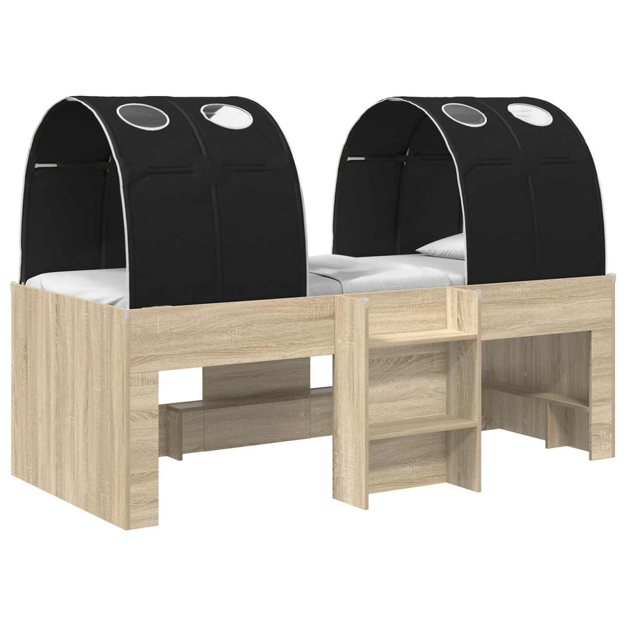 Hoge Bed Frame voor Kids met Tunnel 3 st Sonoma Eiken en Zwart