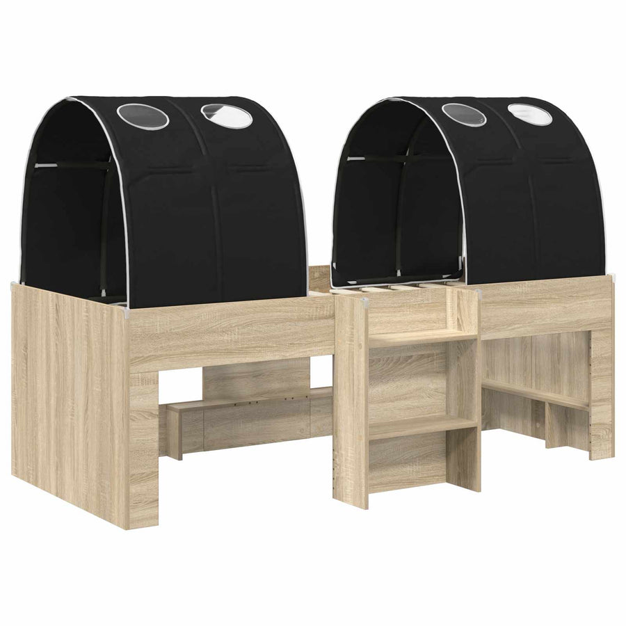 Hoge Bed Frame voor Kids met Tunnel 3 st Sonoma Eiken en Zwart