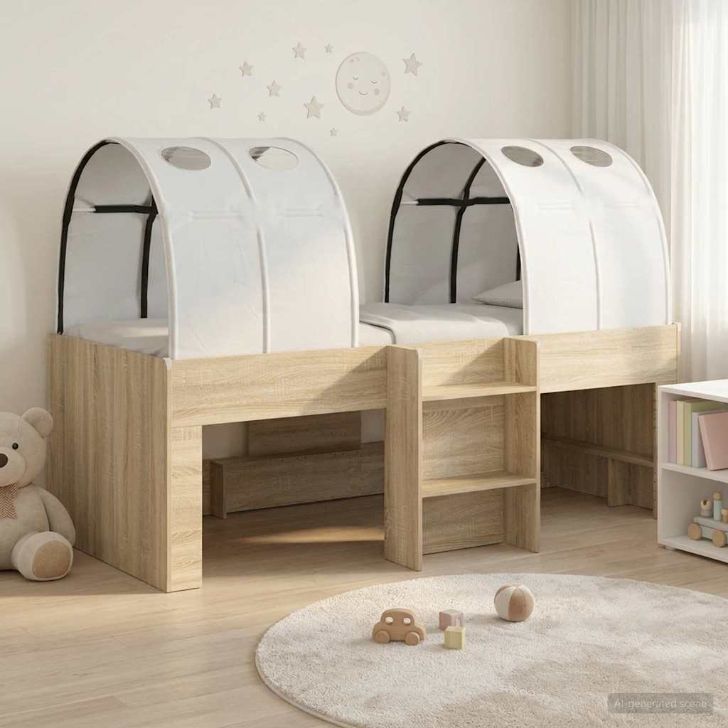 Hoge Bed Frame voor Kids met Tunnel 3 st Sonoma eiken en wit