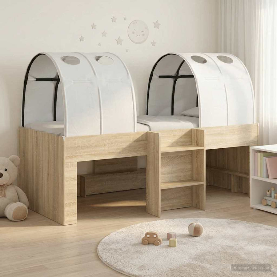 Hoge Bed Frame voor Kids met Tunnel 3 st Sonoma eiken en wit