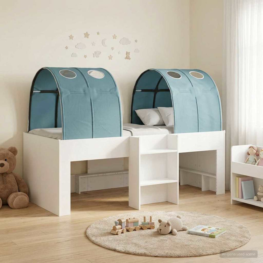 Bed met Tunnel 4 pcs Wit en Lichtblauw Bewerkt hout