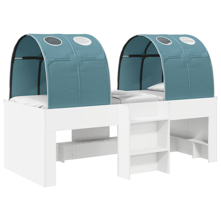 Bed met Tunnel 4 pcs Wit en Lichtblauw Bewerkt hout