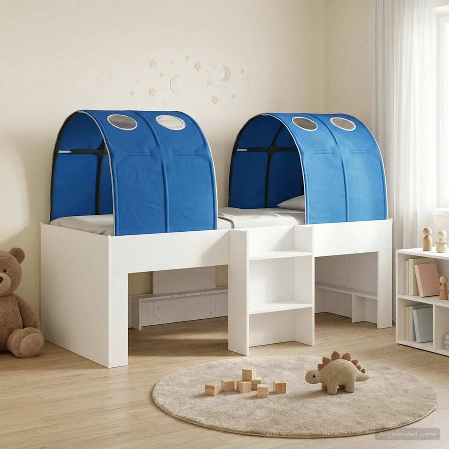 Bed met Tunnel 4 pcs Wit en Blauw Bewerkt hout