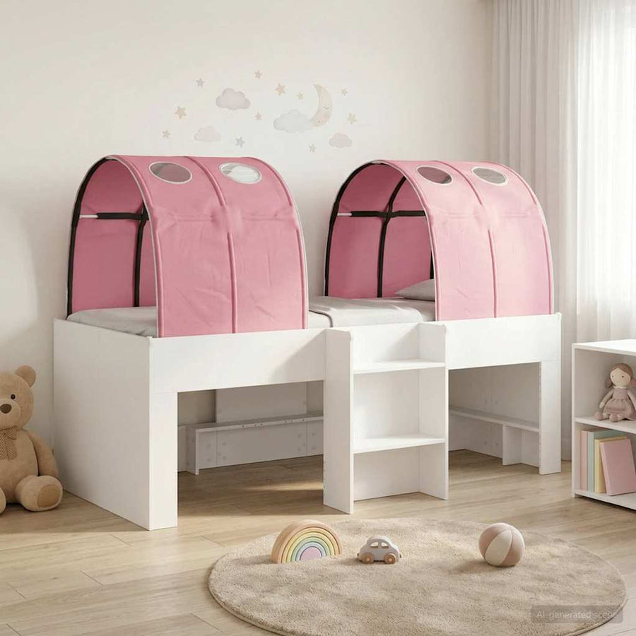 Bed met Tunnel 4 pcs Wit en Roze Bewerkt hout