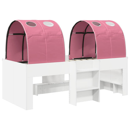 Bed met Tunnel 4 pcs Wit en Roze Bewerkt hout