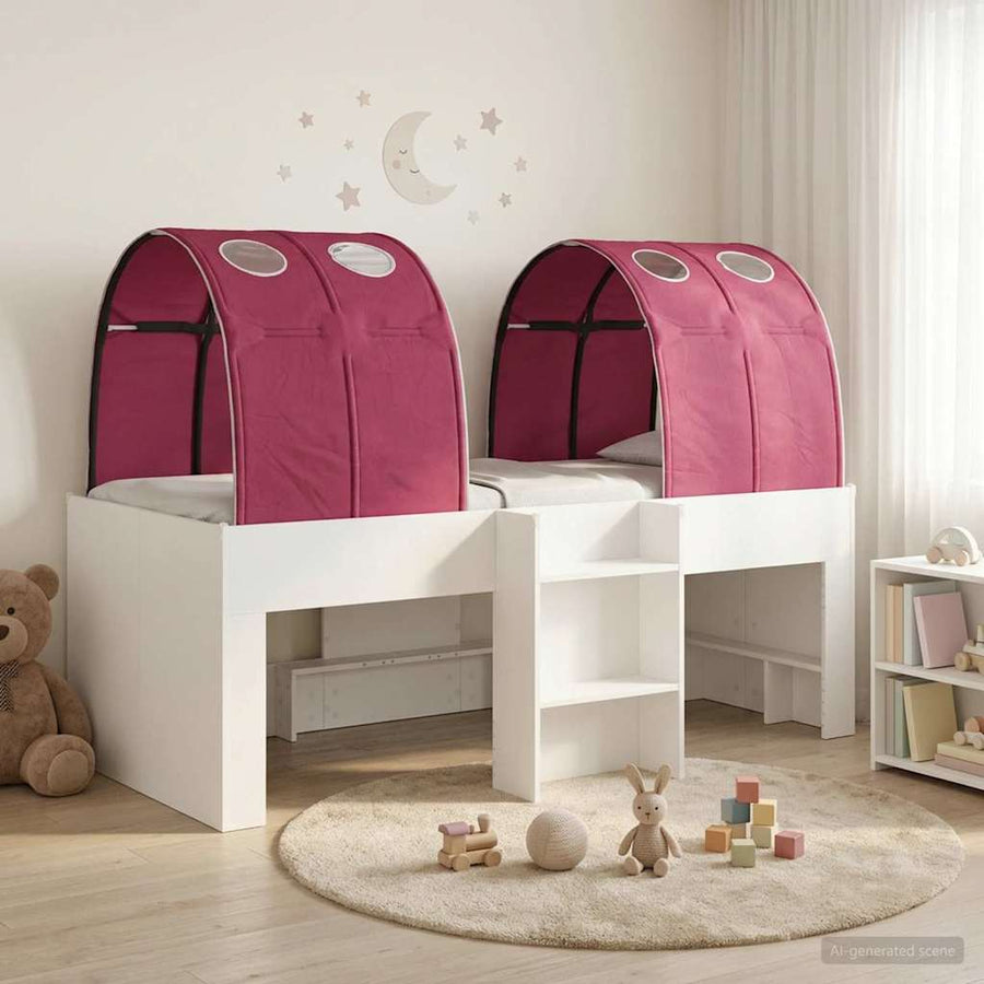 Bed met Tunnel 4 pcs Wit en Rood Bewerkt hout