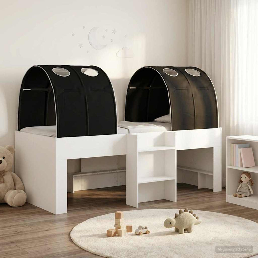 Bed met Tunnel 4 pcs Wit en zwart Bewerkt hout