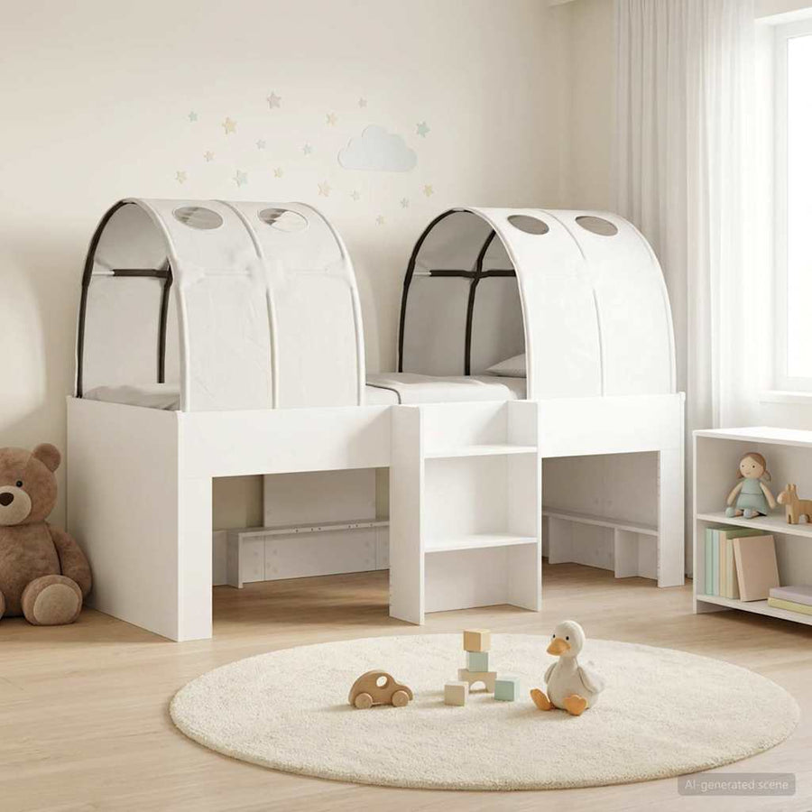 Bed met Tunnel 4 pcs Wit Bewerkt hout