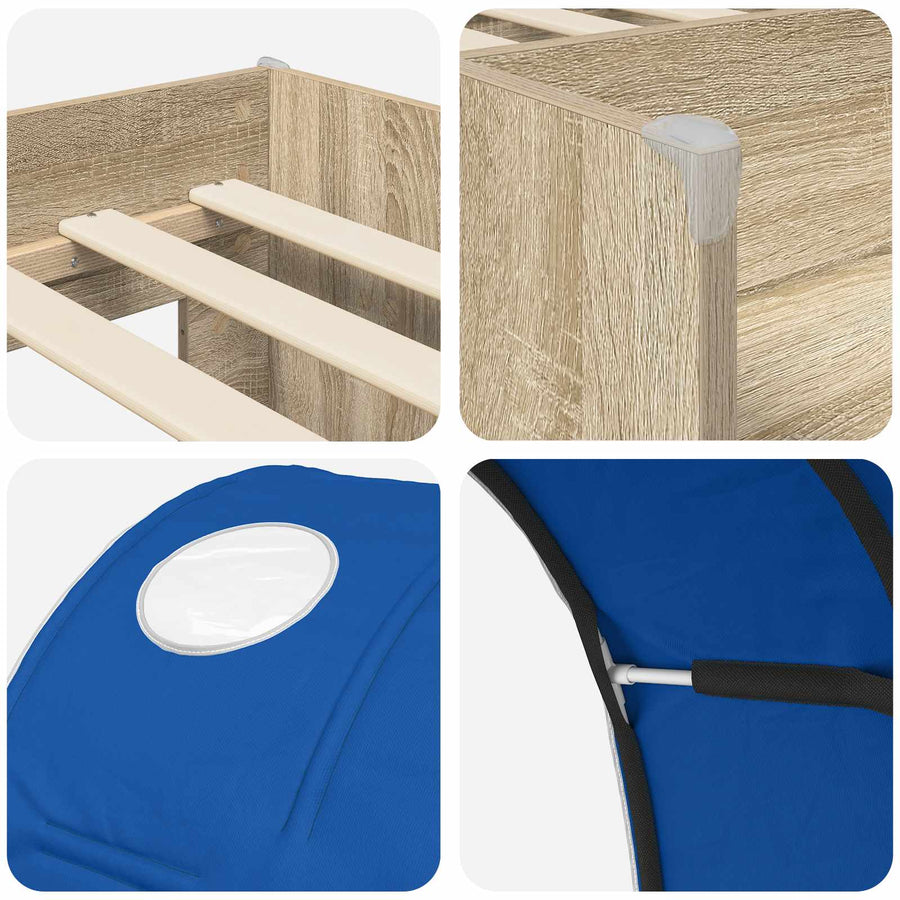 Bed met Tunnel 3 st Sonoma eiken en blauw Bewerkt hout