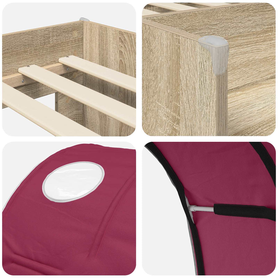 Bed met Tunnel 3 st Sonoma eiken en rood Bewerkt hout