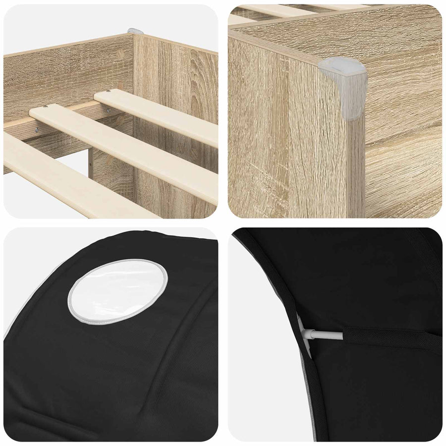 Bed met Tunnel 3 st Sonoma Eiken en Zwart Bewerkt hout