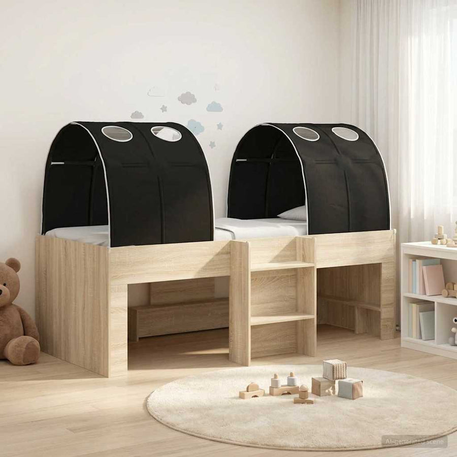 Bed met Tunnel 3 st Sonoma Eiken en Zwart Bewerkt hout