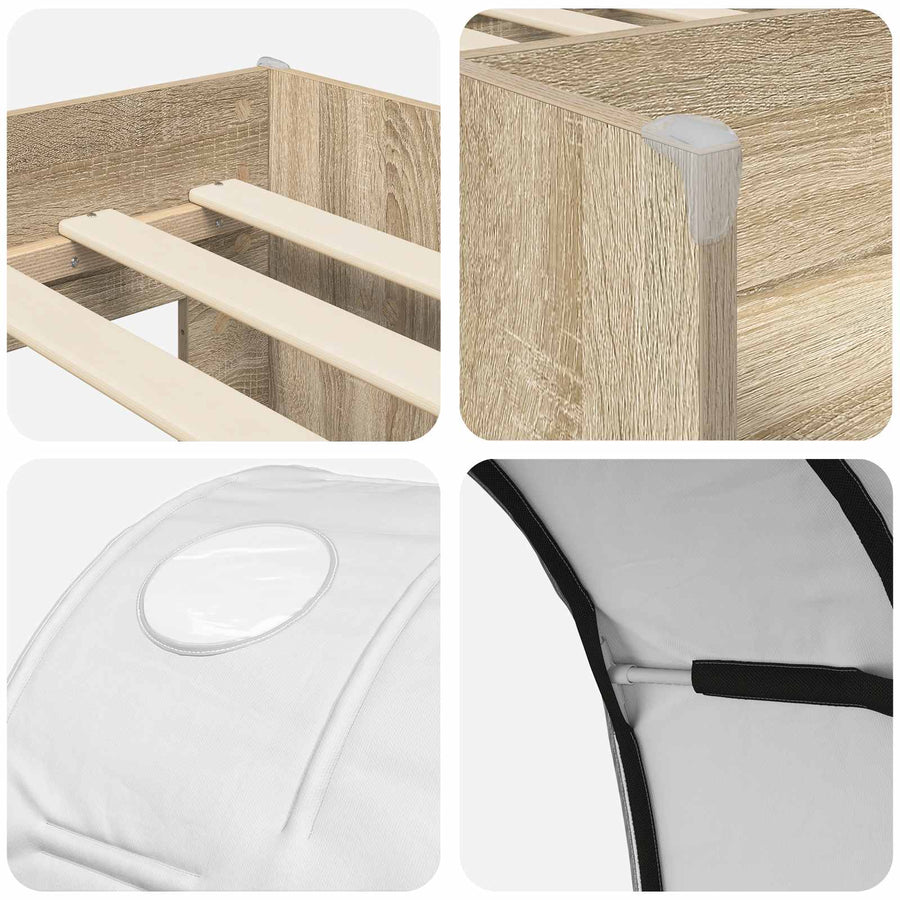 Bed met Tunnel 3 st Sonoma eiken en wit Bewerkt hout