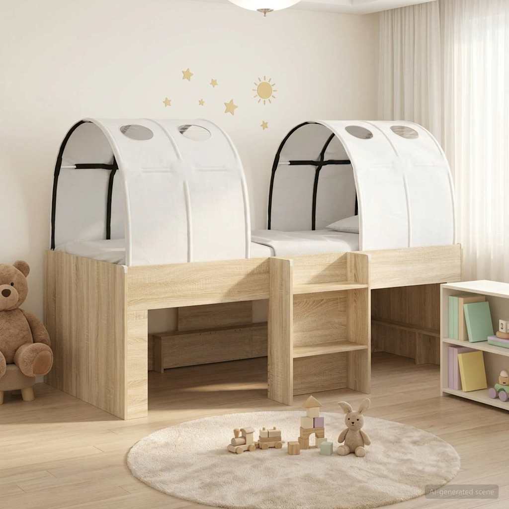 Bed met Tunnel 3 st Sonoma eiken en wit Bewerkt hout