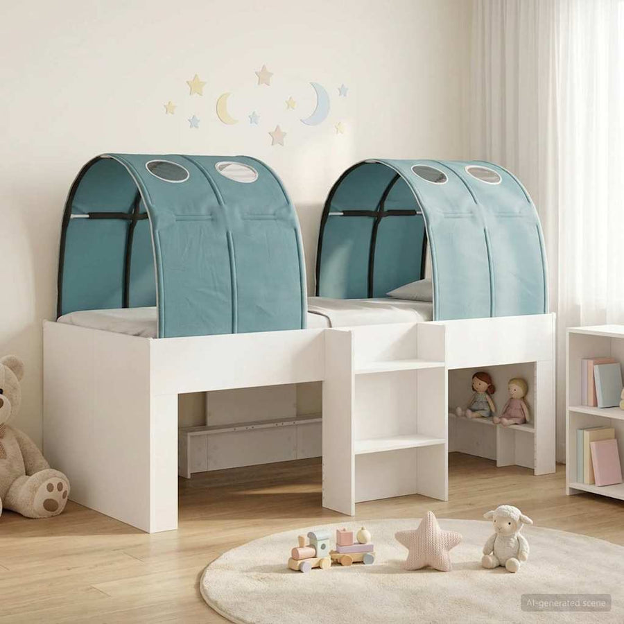 Bed met Tunnel 4 pcs Wit en Lichtblauw Bewerkt hout