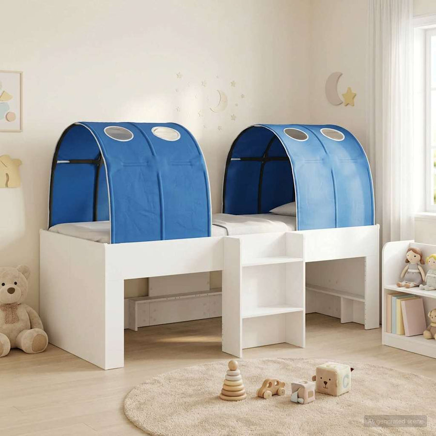 Bed met Tunnel 4 pcs Wit en Blauw Bewerkt hout