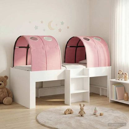 Bed met Tunnel 4 pcs Wit en Roze Bewerkt hout