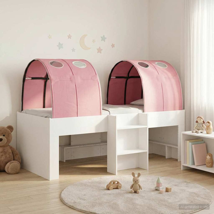Bed met Tunnel 4 pcs Wit en Roze Bewerkt hout