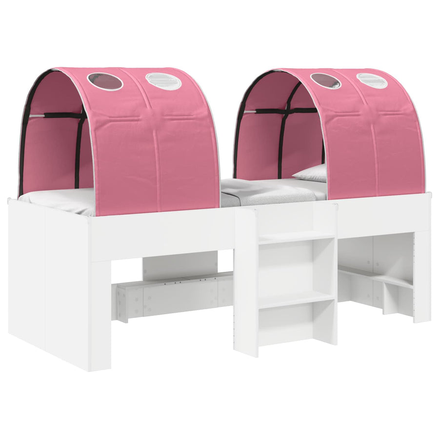 Bed met Tunnel 4 pcs Wit en Roze Bewerkt hout