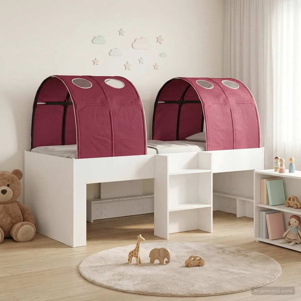 Bed met Tunnel 4 pcs Wit en Rood Bewerkt hout