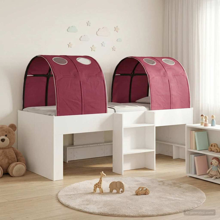 Bed met Tunnel 4 pcs Wit en Rood Bewerkt hout
