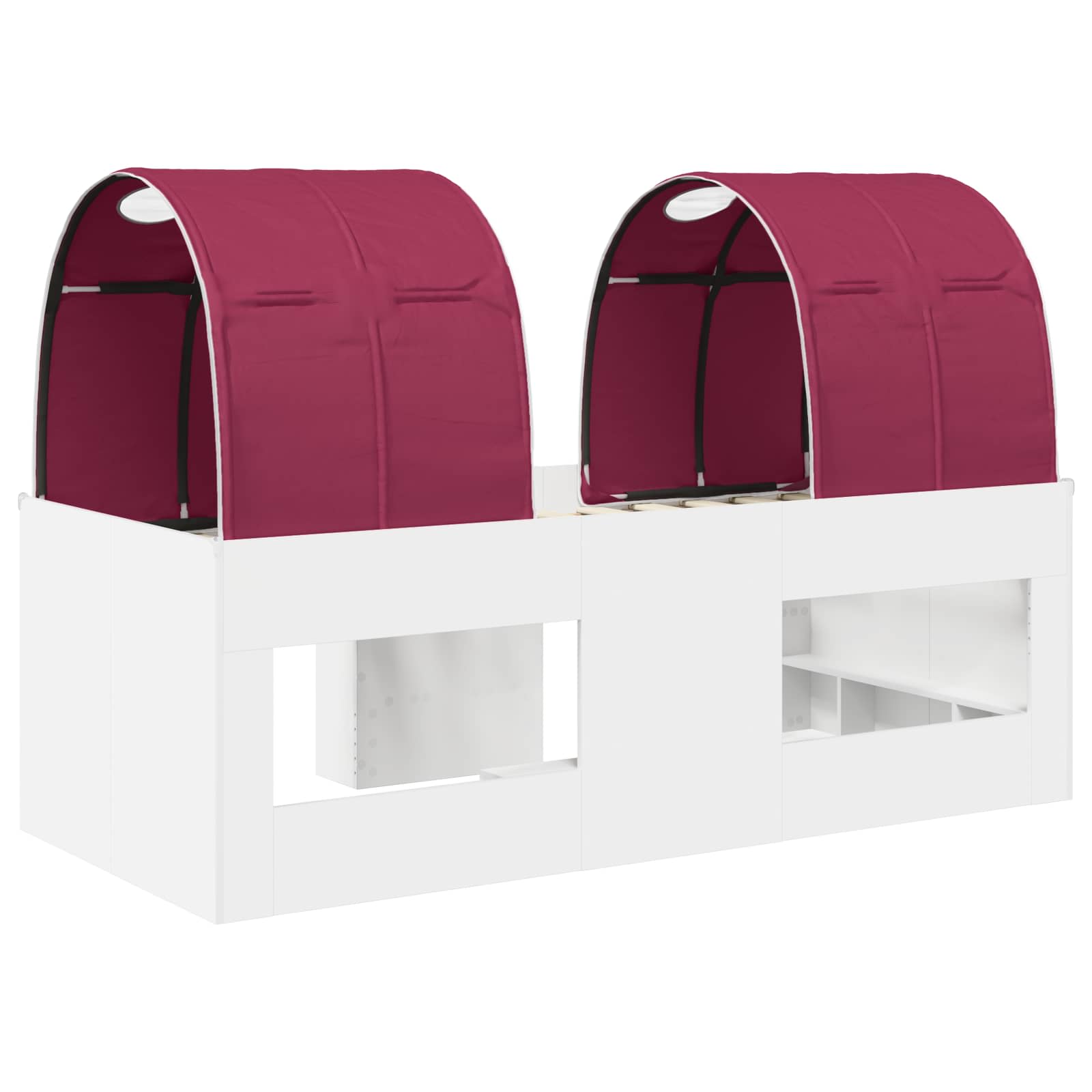 Bed met Tunnel 4 pcs Wit en Rood Bewerkt hout