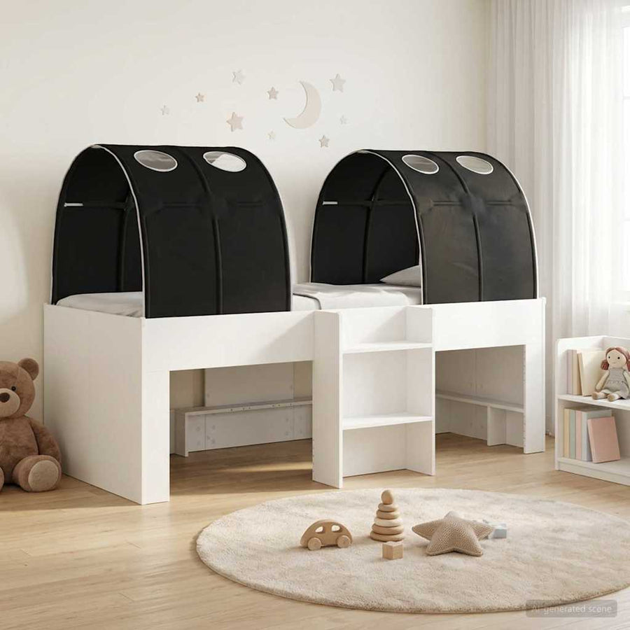 Bed met Tunnel 4 pcs Wit en zwart Bewerkt hout