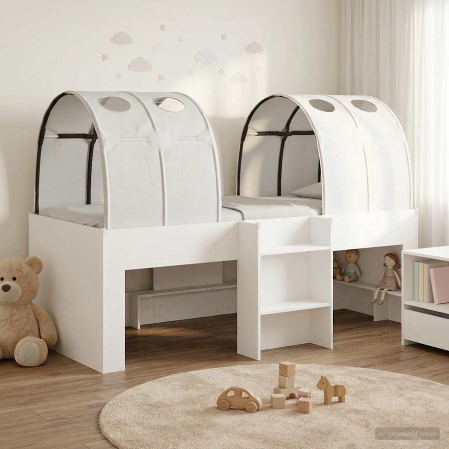 Bed met Tunnel 4 pcs Wit Bewerkt hout