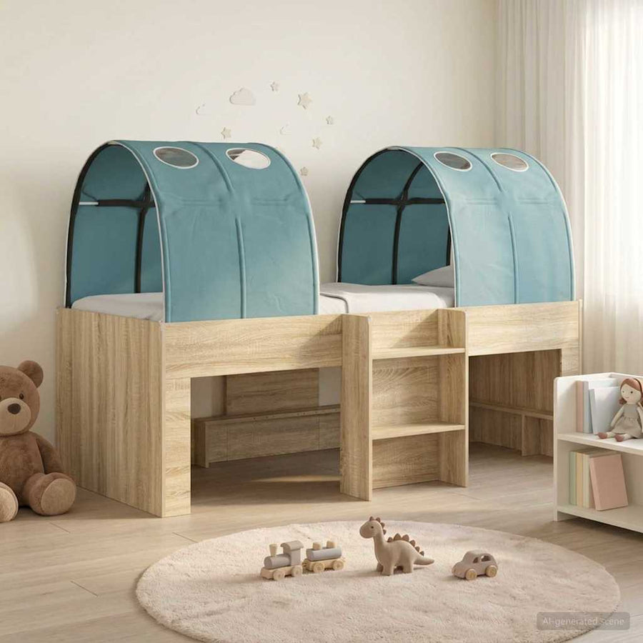 Bed met Tunnel 3 st Sonoma eiken en lichtblauw Bewerkt hout