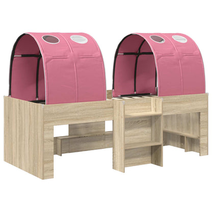 Bed met Tunnel 3 st Sonoma eiken en roze Bewerkt hout