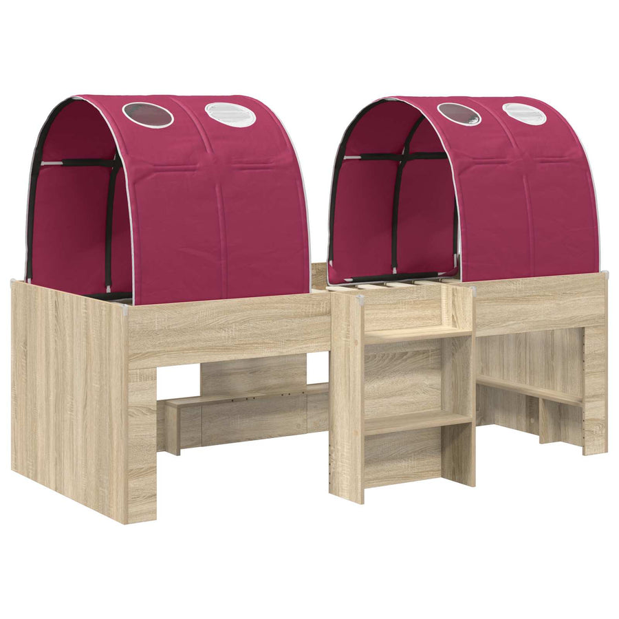 Bed met Tunnel 3 st Sonoma eiken en rood Bewerkt hout