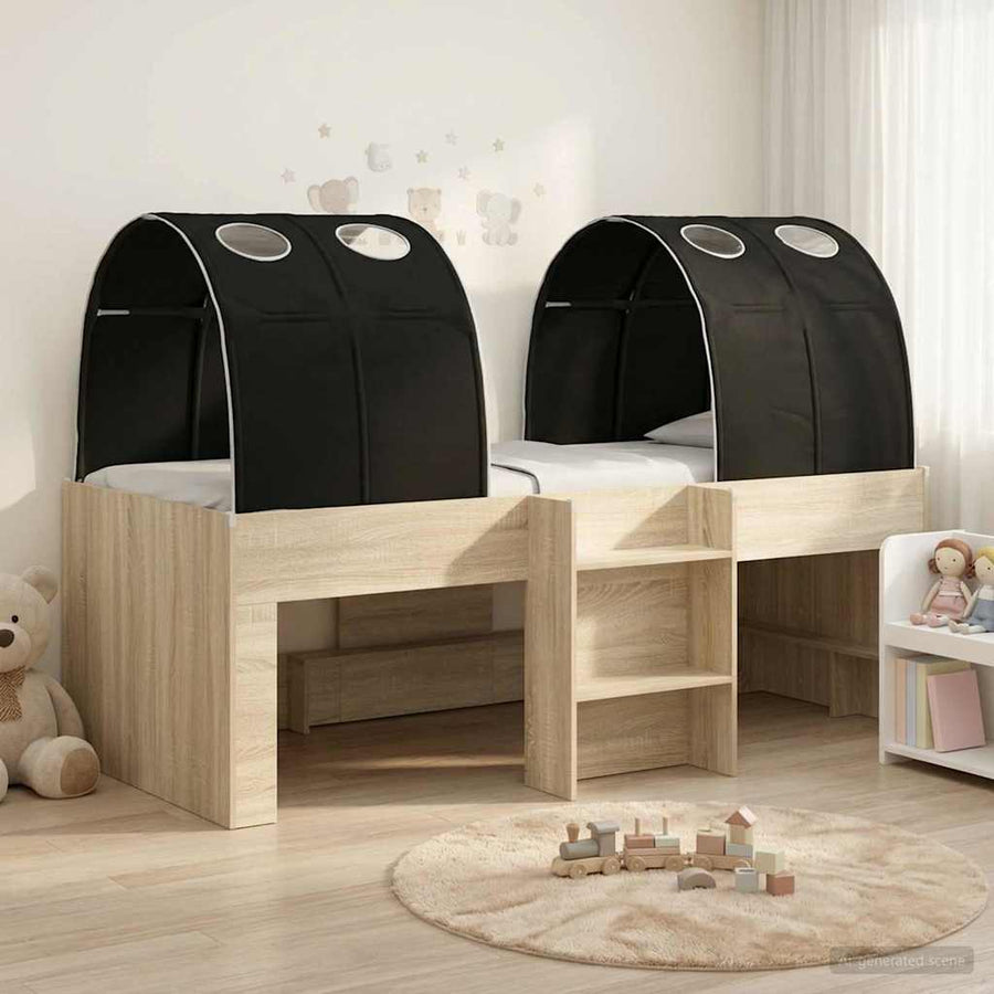 Bed met Tunnel 3 st Sonoma Eiken en Zwart Bewerkt hout