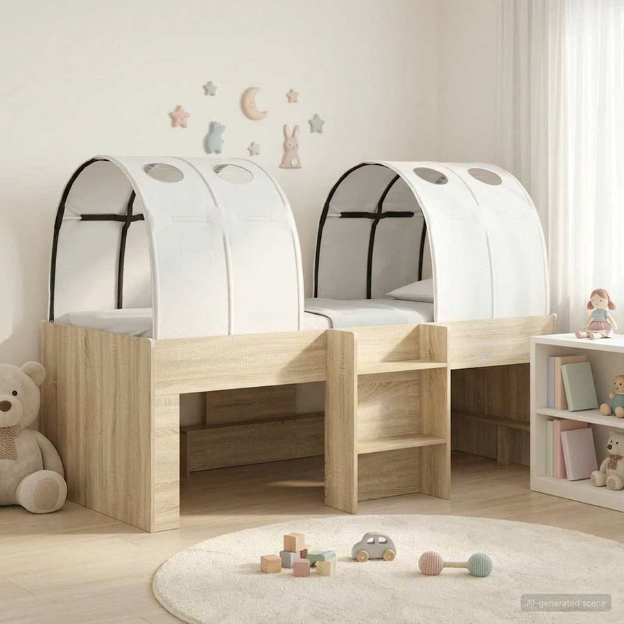 Bed met Tunnel 3 st Sonoma eiken en wit Bewerkt hout