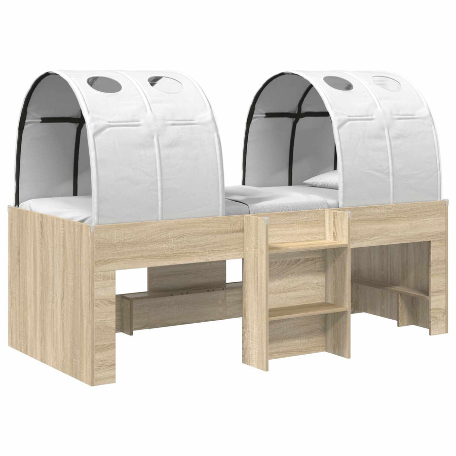 Bed met Tunnel 3 st Sonoma eiken en wit Bewerkt hout