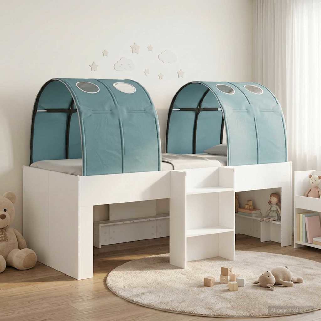 Bed met Tunnel 4 pcs Wit en Lichtblauw Bewerkt hout