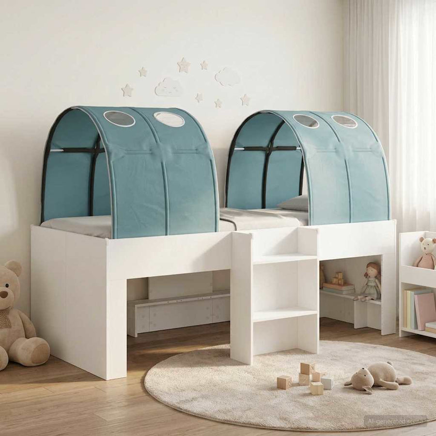 Bed met Tunnel 4 pcs Wit en Lichtblauw Bewerkt hout