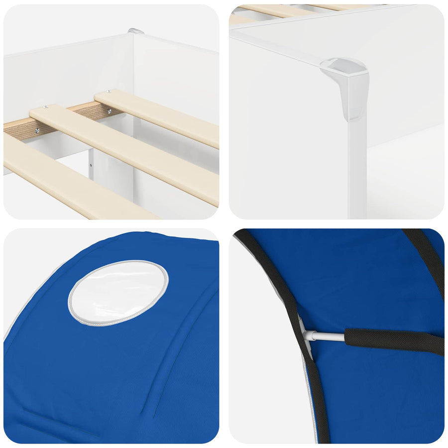 Bed met Tunnel 4 pcs Wit en Blauw Bewerkt hout