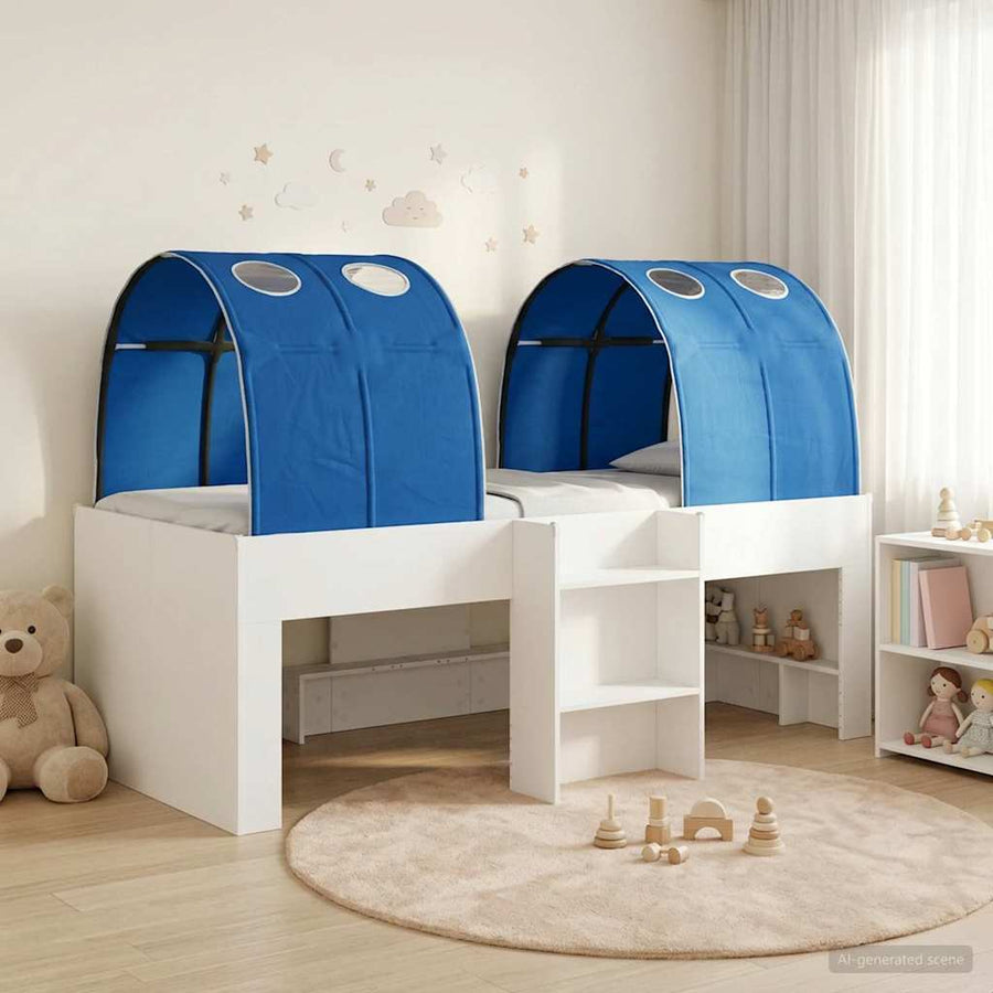 Bed met Tunnel 4 pcs Wit en Blauw Bewerkt hout